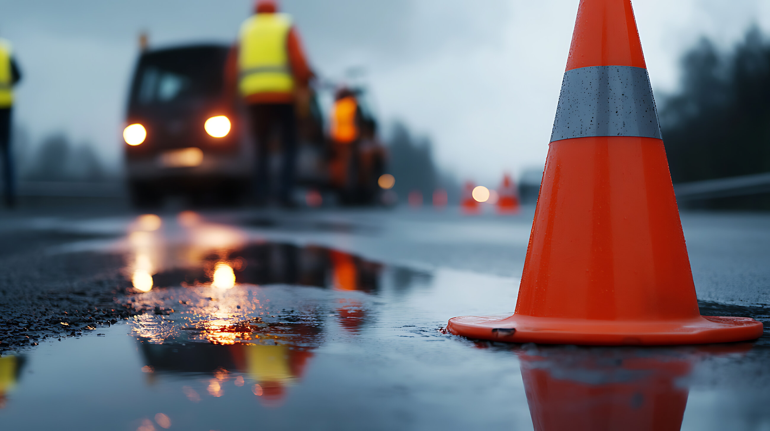 Cônes de signalisation sur une chaussée