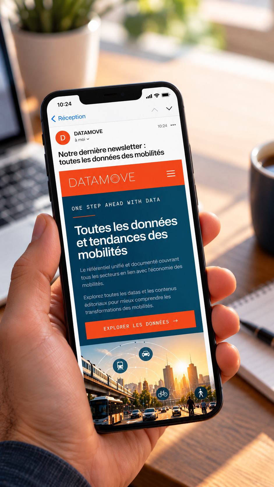 Newsletter DataMove reçue sur smartphone dans une boîte de réception